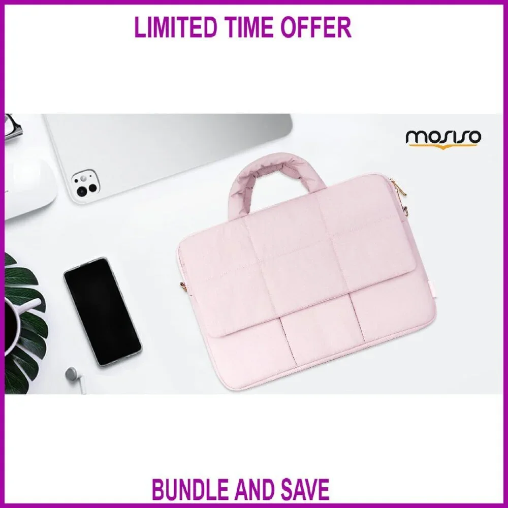 Puffy Laptop Shoulder Bag Quilted Messenger with Multiple Pockets